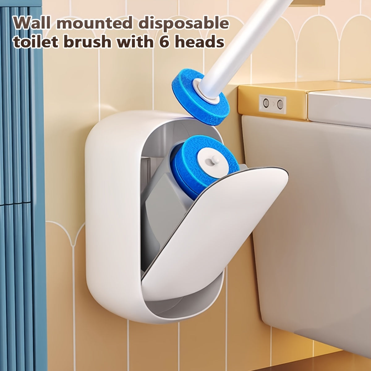 Disposable Toilet Bowl Cleaning Wand – No-Touch Toilet Brush Set with Storage Caddy & 6 Refill Heads