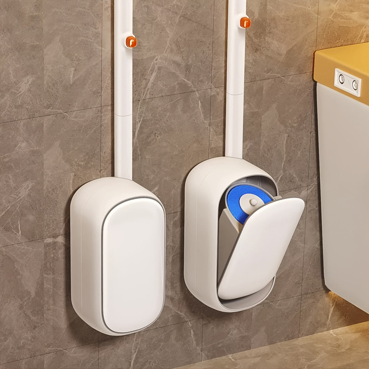 Disposable Toilet Bowl Cleaning Wand – No-Touch Toilet Brush Set with Storage Caddy & 6 Refill Heads